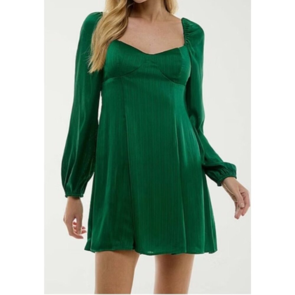City‎ Triangles Y2K Satin Babydoll Dress Size S Milkmaid Green Witchy Whimsigoth